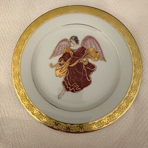 Celebrity by Muirfield Gold Rim Angel Salad Plate -Burgundy Angel